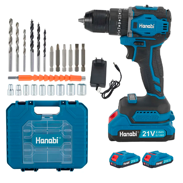 Parafusadeira Furadeira Hanabi Brushless 21v 2 Baterias Port�til Azul-petr�leo 127/220v 60hz