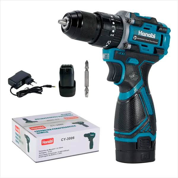Parafusadeira Furadeira De Impacto HANABI Sem Escova - 1 bateria de 2.0ah 16.8v
